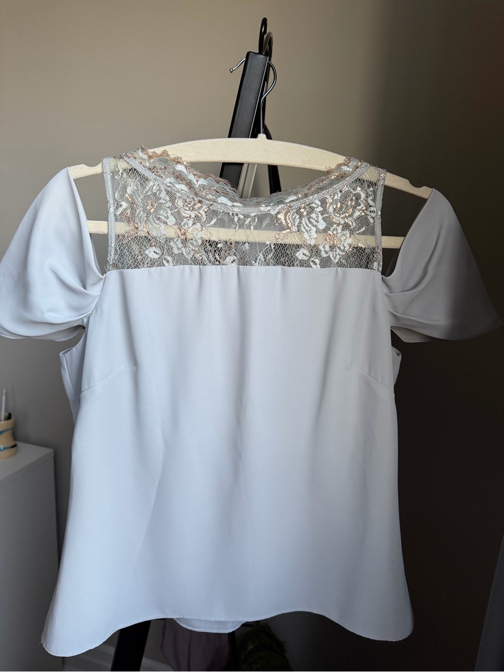 Pale blue Lace Yoke set Short Sleeve Blouse and midi skirt